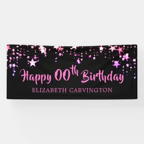 Birthday Black Pink Stars Personalized Banner