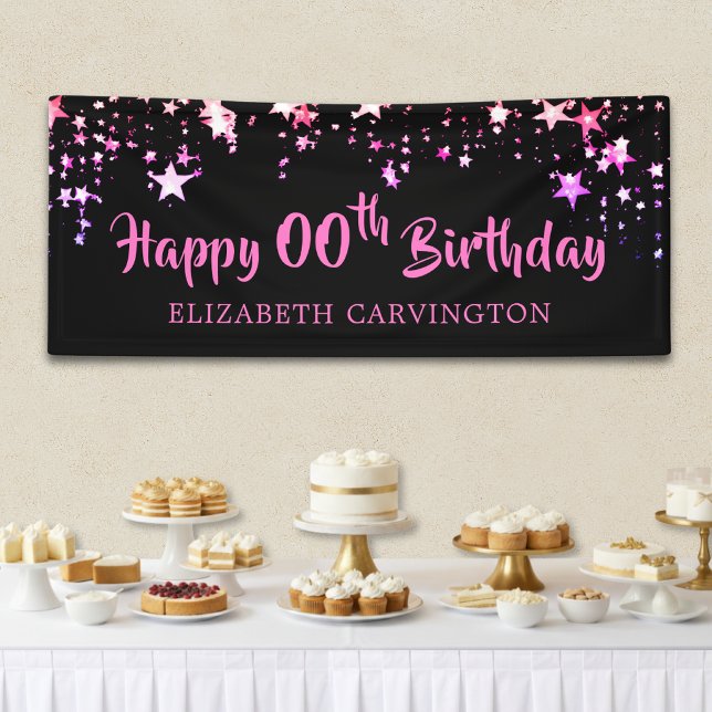 Birthday Black Pink Stars Personalized Banner (Creator Uploaded)