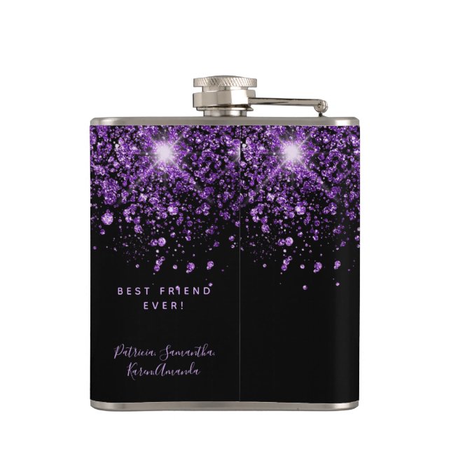 Birthday black purple glitter best friends flask (Back)