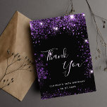 Birthday black purple glitter dust elegant thank you card<br><div class="desc">A thank you card for a 50th (or any age) birthday. A black background color,  decorated with faux purple glitter. On front large hand lettered script and the text: Thank You,  your text,  title and a date. 
Back: Template for Your thank you note and name.</div>