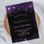 Birthday black purple glitter dust glamorous invitation postcard<br><div class="desc">A girly and feminine 21st (or any age) birthday party invitation. On front: A chic black background. Decorated with dark purple faux glitter dust. Personalize and add a name and party details. The name is written with a hand lettered style script, light purple colored letters. Back: postcard design. Tip: If...</div>