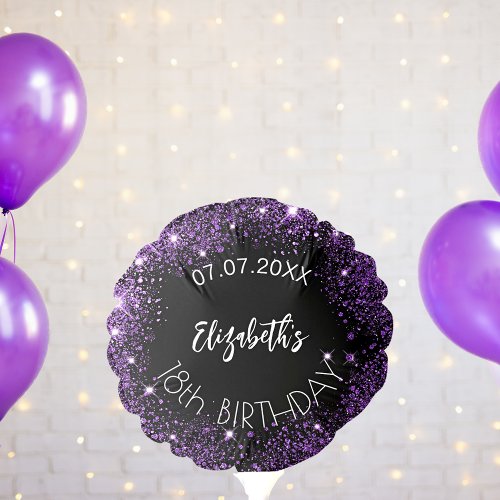 Birthday black purple glitter girl name balloon