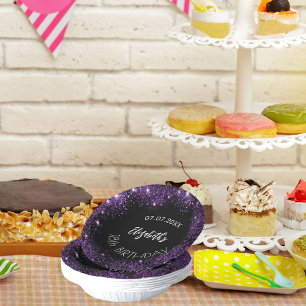 Birthday black purple glitter girl name paper bowls