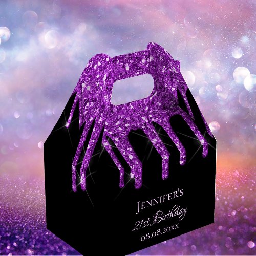 Birthday black purple glitter monogram thank you favor boxes