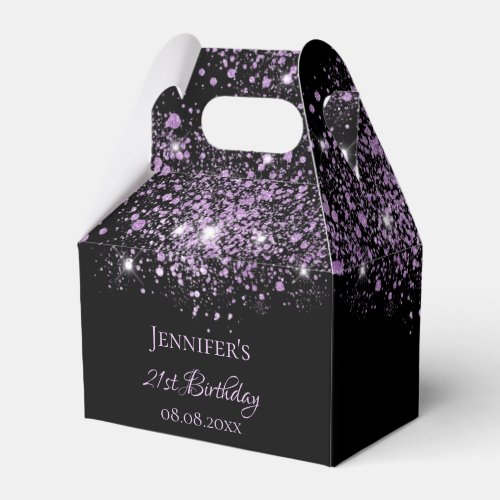 Birthday black purple glitter monogram thank you favor boxes