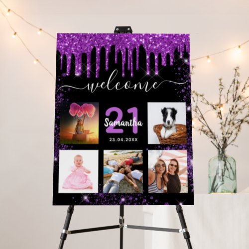 Birthday black purple photo collage glitter foam board