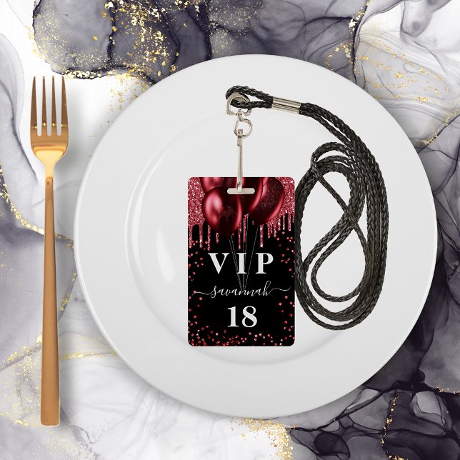 Birthday black red balloons glitter vip badge (Creator Uploaded)