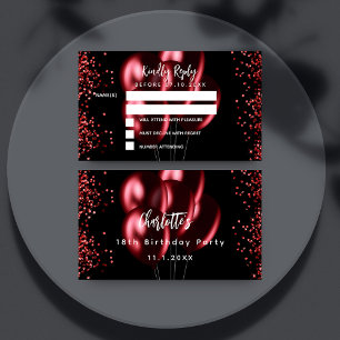 Birthday black red balloons party RSVP Enclosure Card