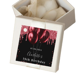 Birthday black red glitter balloons favor tags