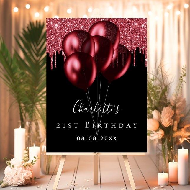 Birthday black red glitter drips balloons name foam board (Creator Uploaded)