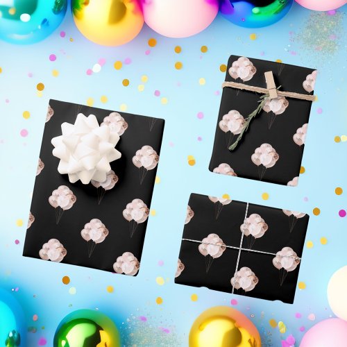 Birthday black rose gold balloons wrapping paper sheets