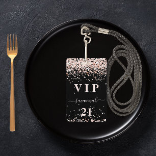 Birthday black rose gold blush glitter vip badge