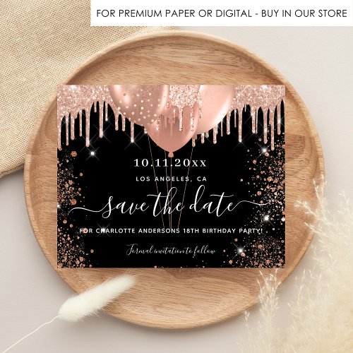 Birthday black rose gold budget save the date flyer