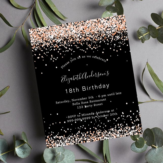 Birthday black rose gold glitter budget invitation flyer (Creator Uploaded)