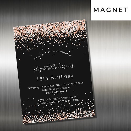 Birthday black rose gold glitter luxury party magnetic invitation