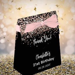 Birthday black rose gold glitter name thank you favor boxes