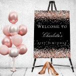 Birthday black rose gold glitter welcome foam board<br><div class="desc">A welcome board for a girly and glamorous 21st (or any age) birthday party.  A stylish black background decorated with rose gold faux glitter,  sparkles.   Personalize and add a name and age 21.  White letters. 
Back: no design</div>