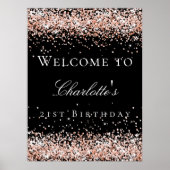 Birthday black rose gold glitter welcome poster | Zazzle