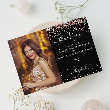 Birthday Black Rose Gold Photo Thank You Card by Thunes at Zazzle