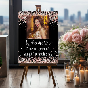 Birthday black rose gold photo welcome foam board