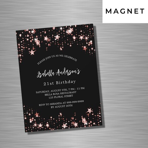 Birthday black rose gold stars luxury magnetic invitation