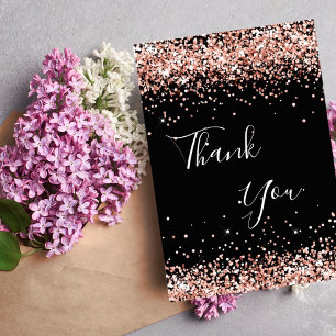Birthday black rose gold thank you card