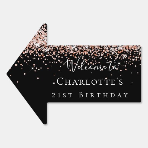 Birthday black rose gold welcome arrow sign