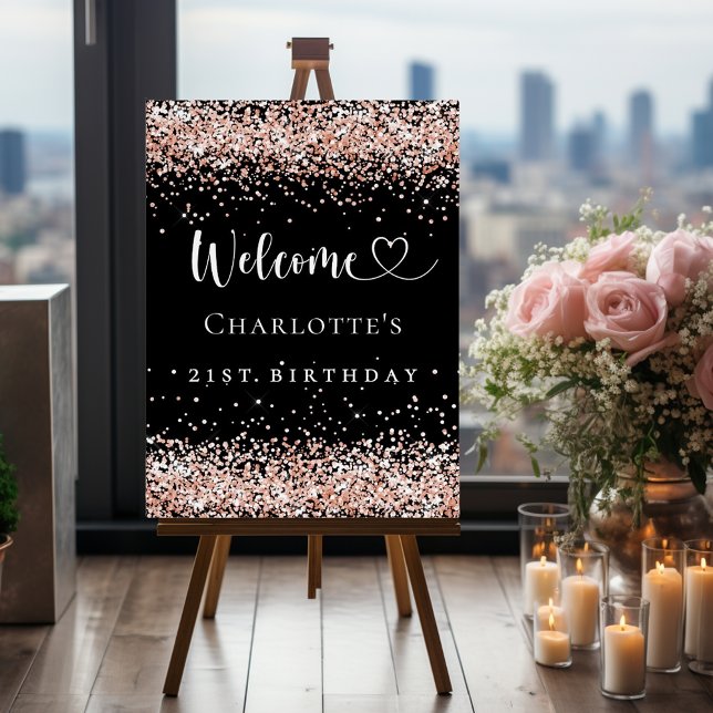 Birthday black rose gold welcome foam board (Creator Uploaded)
