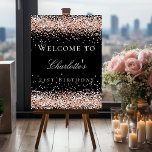 Birthday black rose gold welcome foam board<br><div class="desc">A welcome board for a girly and glamorous 21st (or any age) birthday party.  A stylish black background decorated with rose gold confetti.   Personalize and add a name and age 21.  White letters. 
Back: no design</div>