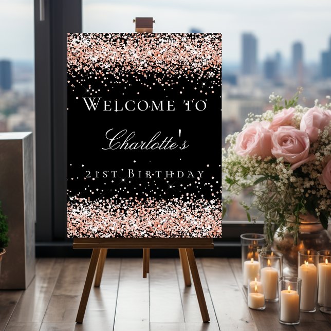Birthday black rose gold welcome foam board (Creator Uploaded)
