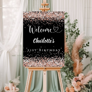 Birthday black rose gold welcome foam board
