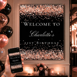 Birthday black rose gold welcome poster