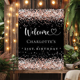 Birthday black rose gold welcome poster