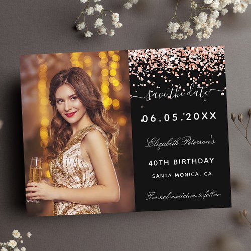 Birthday black rose photo budget Save the Date Flyer