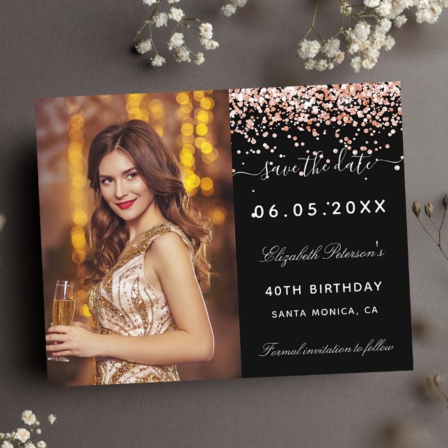Birthday black rose photo Save the Date (Creator Uploaded)