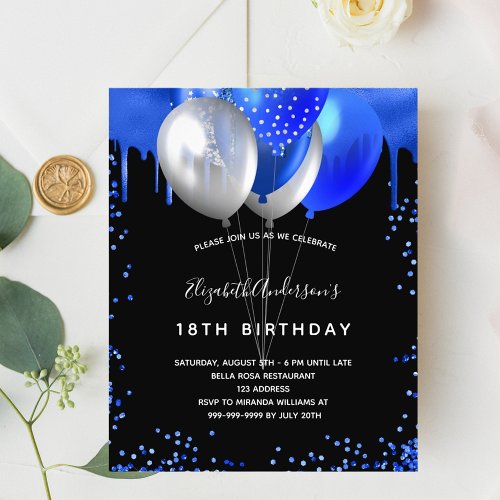 Birthday black royal blue budget invitation flyer