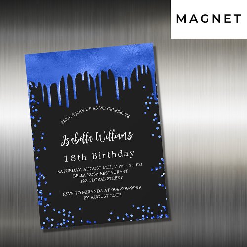 Birthday black royal blue drips luxury magnetic invitation