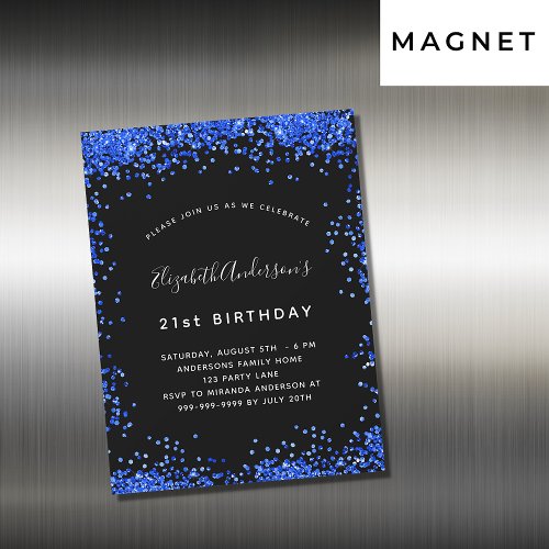 Birthday black royal blue invitation magnet