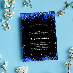 Birthday black royal blue sparkles luxury party invitation