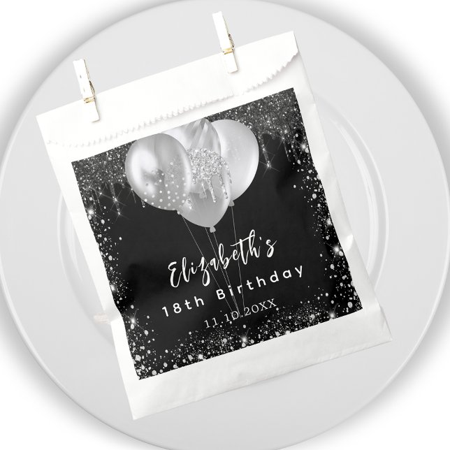 Birthday black silver glitter balloons name favor bag (Creator Uploaded)