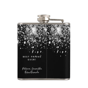 Birthday black silver glitter dust friends flask