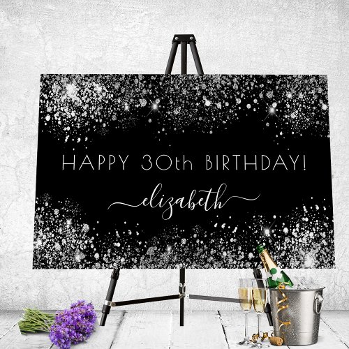 Birthday black silver glitter dust monogram foam board