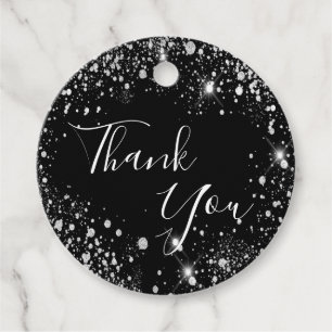 Birthday black silver glitter dust thank you favor tags