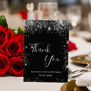 Birthday black silver glitter elegant thank you card