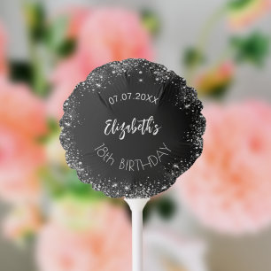 Birthday black silver glitter girl name balloon