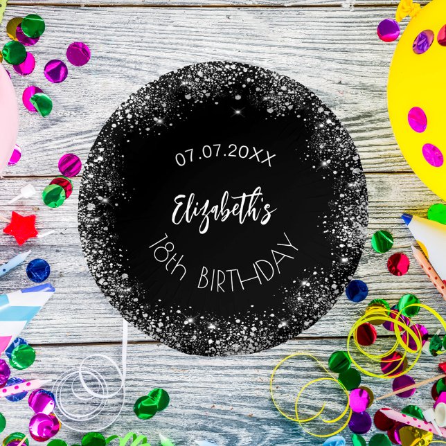 Birthday black silver glitter girl name paper bowls (Creator Uploaded)