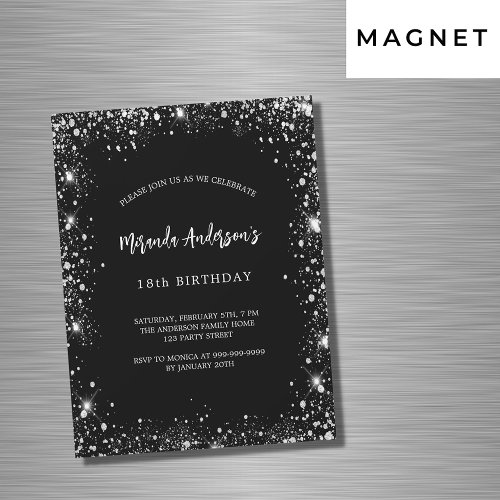 Birthday black silver glitter luxury magnetic invitation
