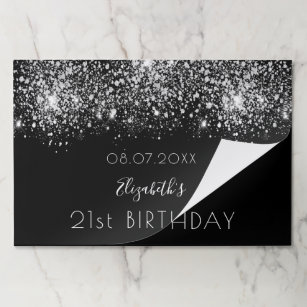 Birthday black silver glitter name paper placemat