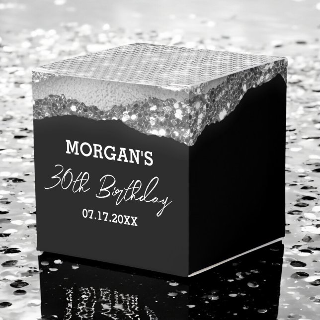 Birthday Black Silver Glitter Name Thank You Favor Boxes (Creator Uploaded)