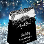 Birthday black silver glitter name thank you favor boxes<br><div class="desc">An elegant and glamorous birthday,  any age.  A black background with faux silver glitter,  sparkles. With the text: Thank You!  Personalize and add your name age and a date. White letters.   The name is written with a trendy hand lettered style script.</div>
